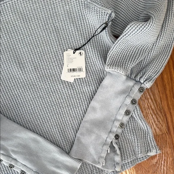Light blue Waffle Knit Long Sleeve Top Free People - Picture 2 of 2